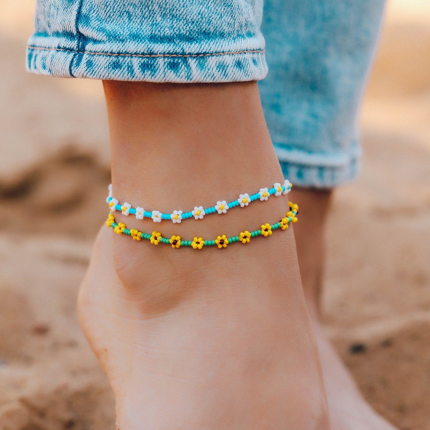 Daisy Seed Bead Anklet