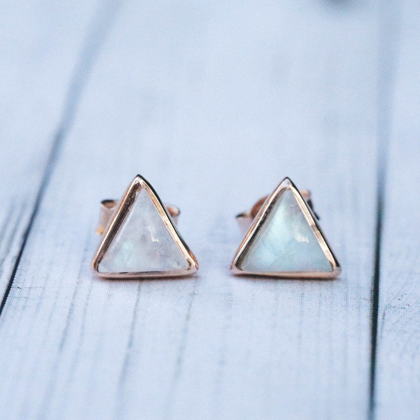 Gemstone Triangle Stud Earrings