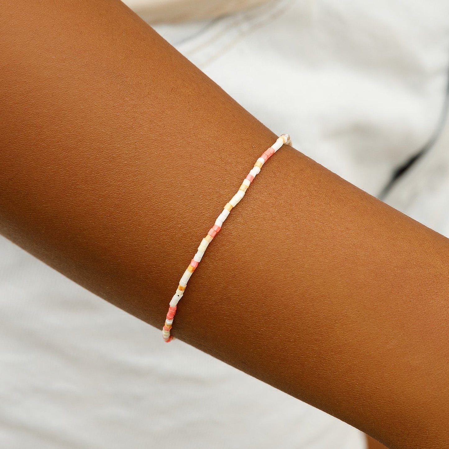 Breast Cancer Awareness Seed Bead Bracelet