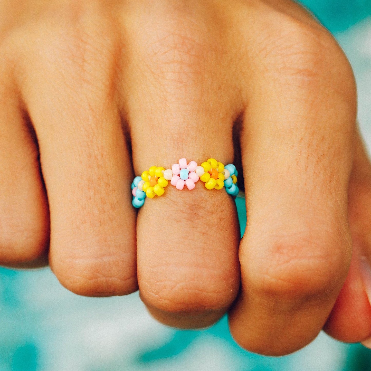 Beaded Flower Stretch Ring