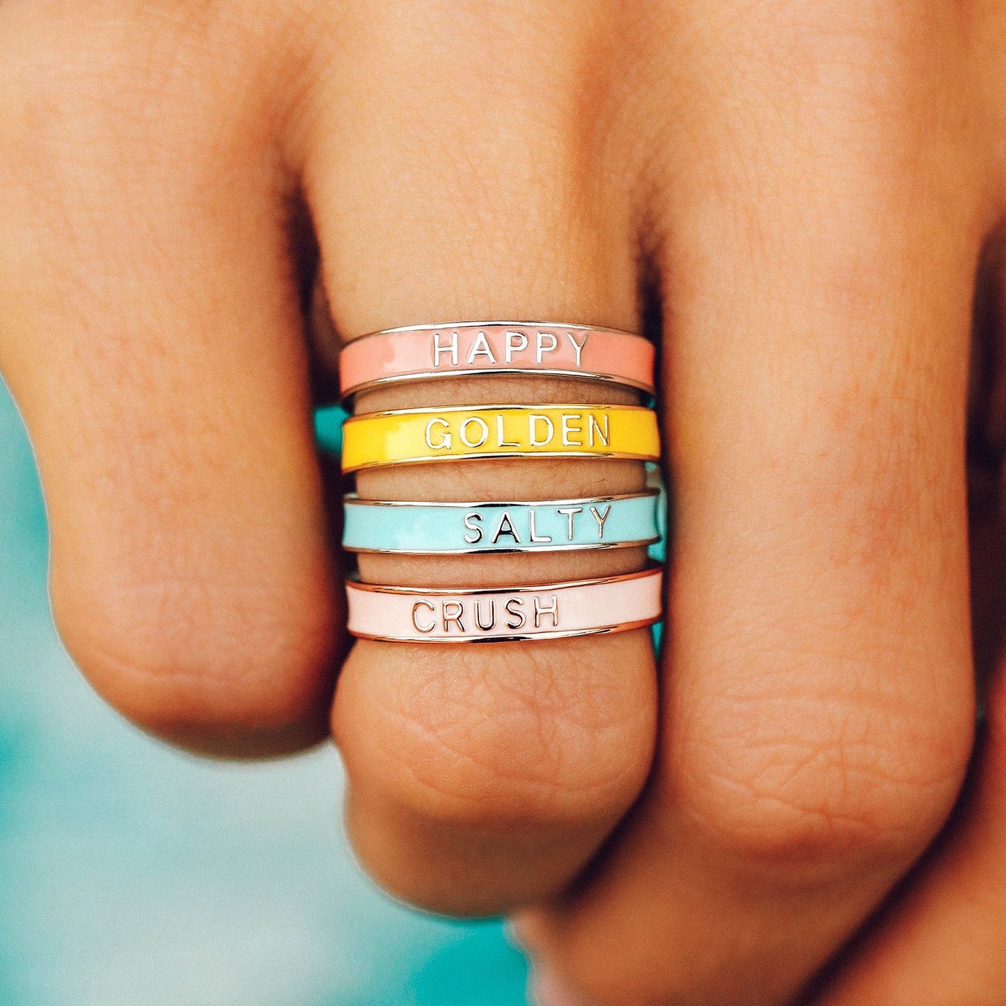Happy Enamel Word Ring