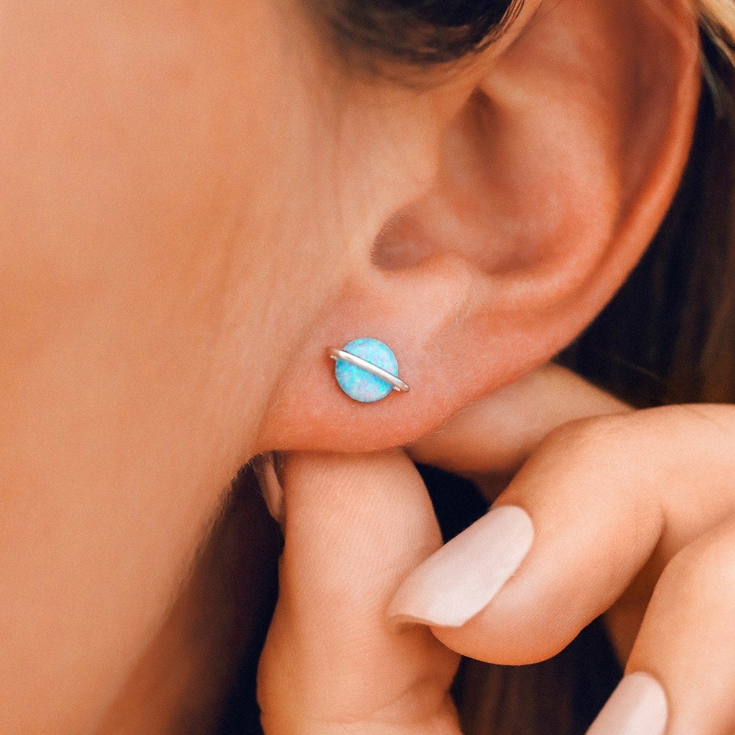 Opal Saturn Stud Earrings