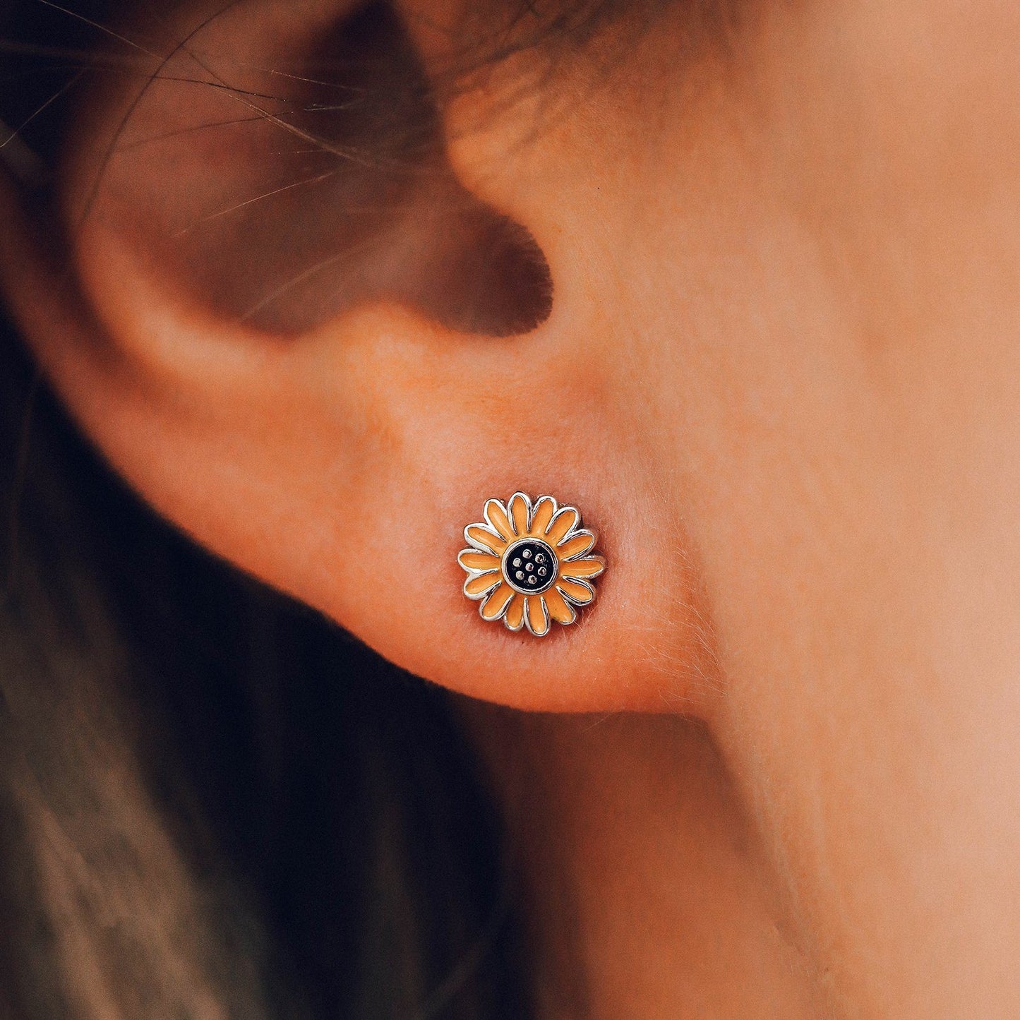 Enamel Sunflower Stud Earrings