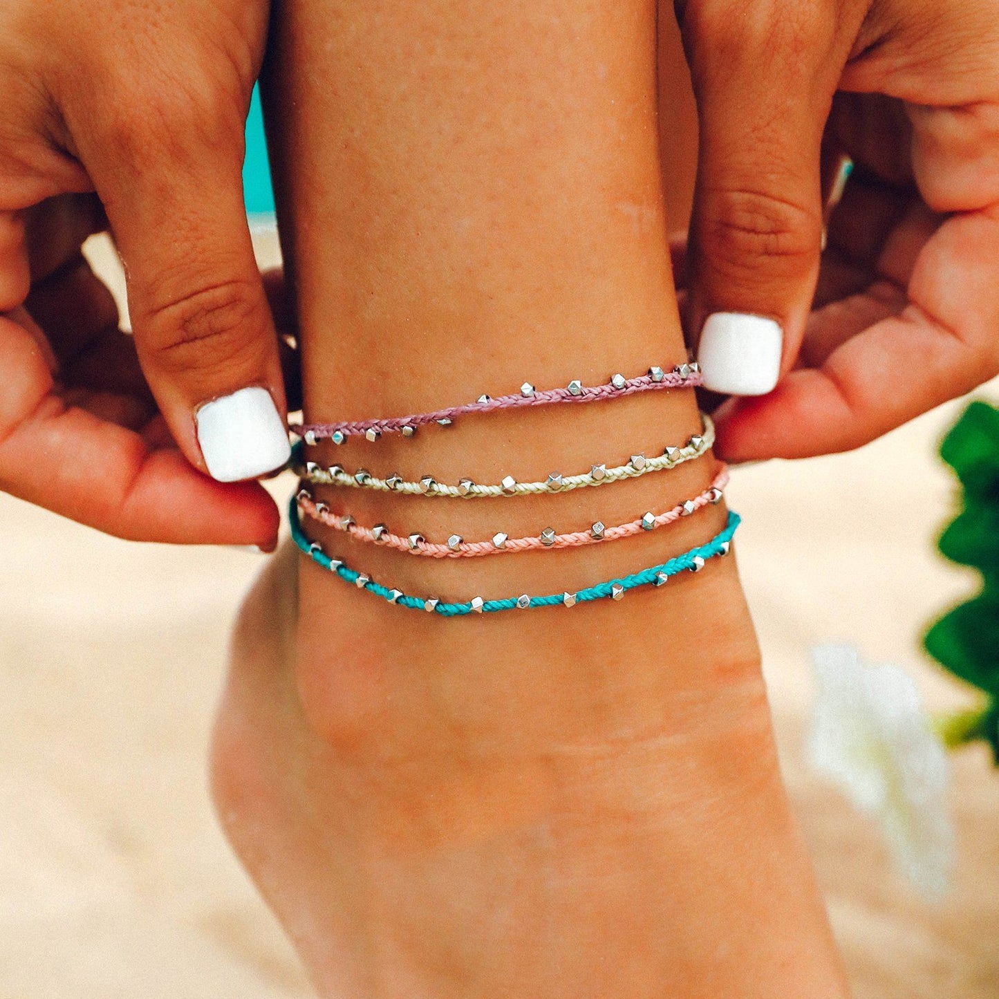 Silver Stitched Beaded Anklet