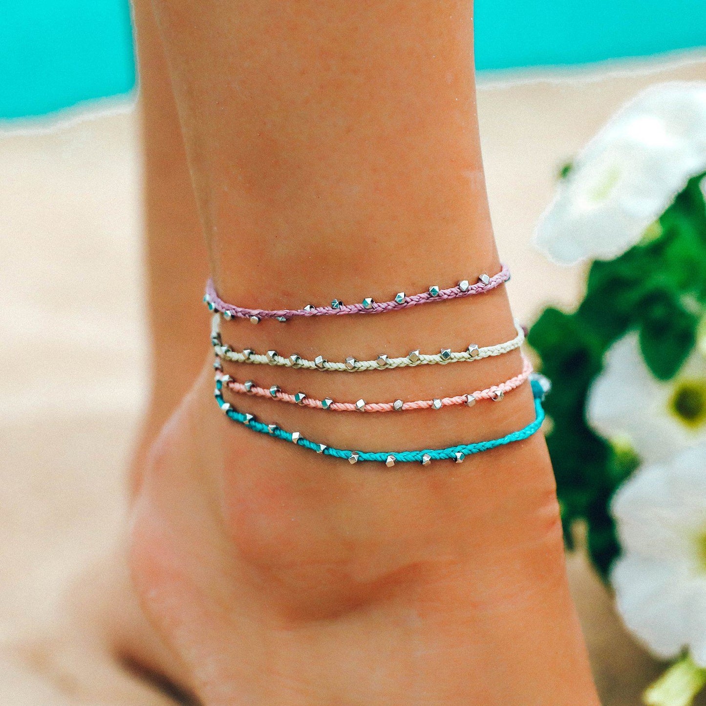 Silver Stitched Beaded Anklet
