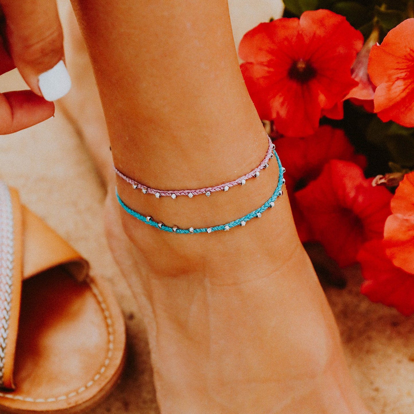 Silver Stitched Beaded Anklet