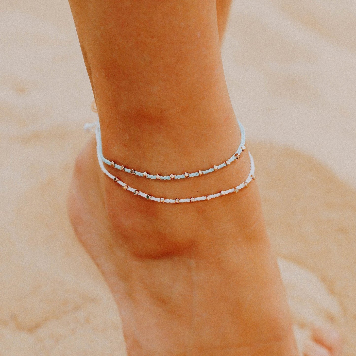 Rose Gold Stitched Beaded Anklet