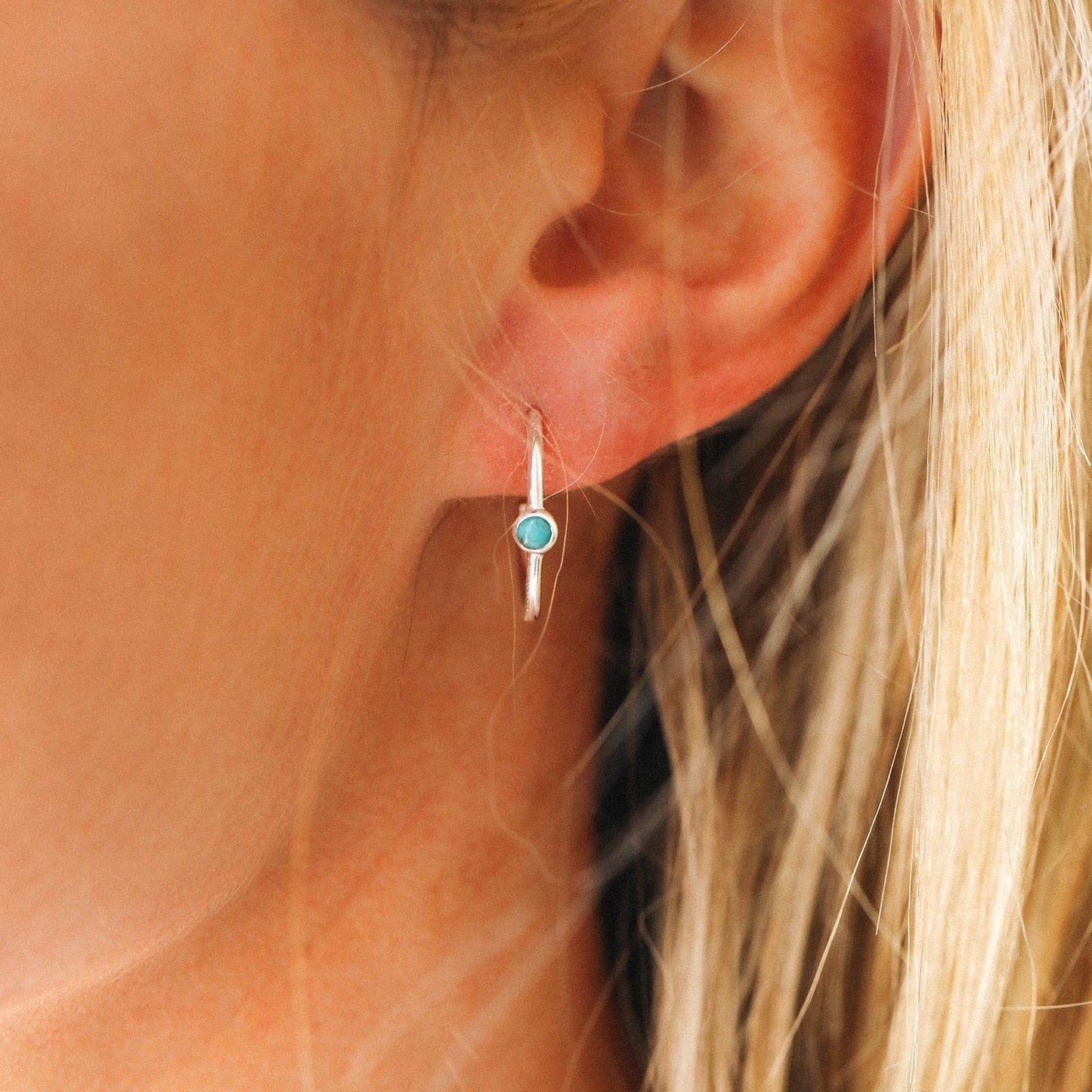 Stone Hoop Stud Earrings