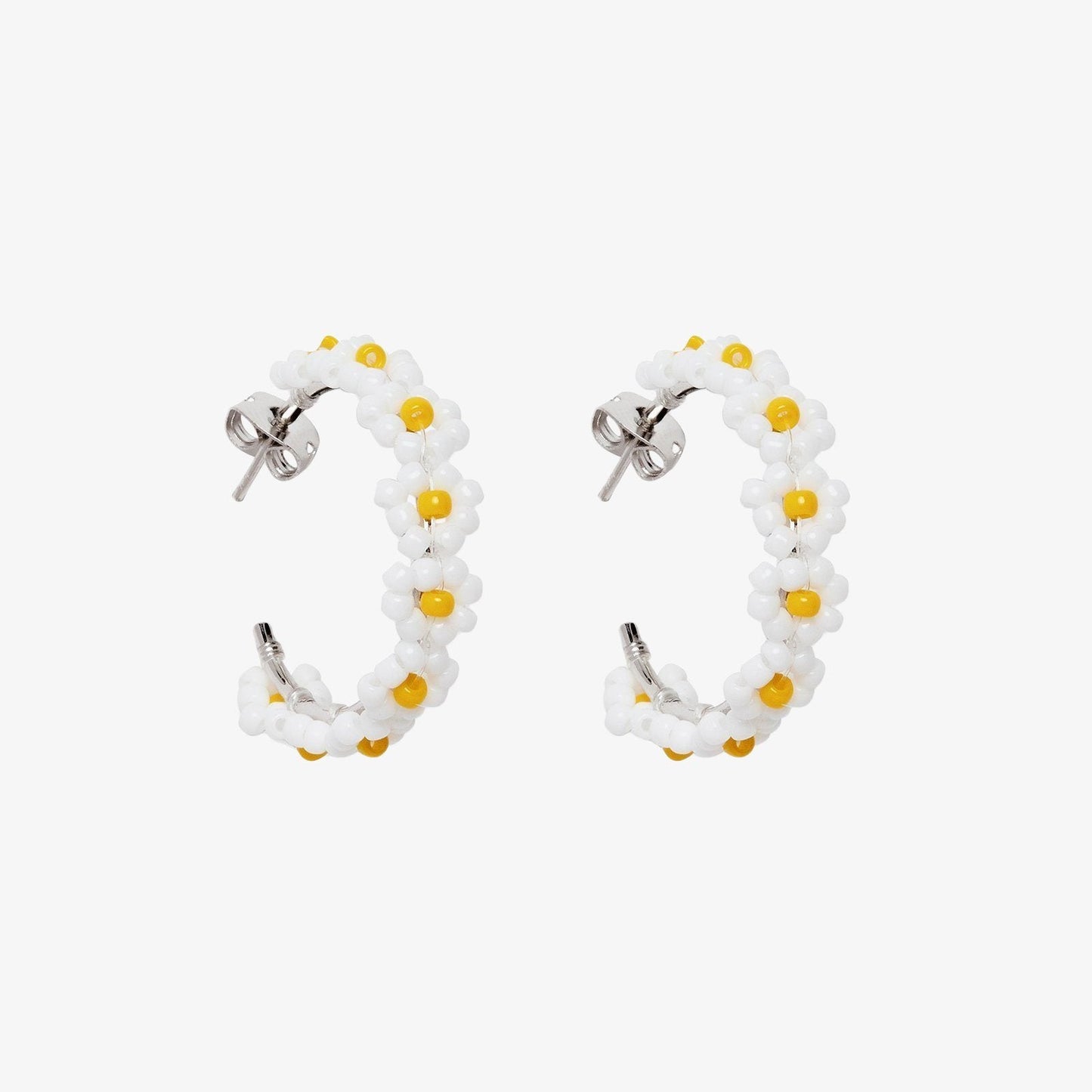 Beaded Flower Hoop Earrings