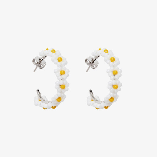 Beaded Flower Hoop Earrings