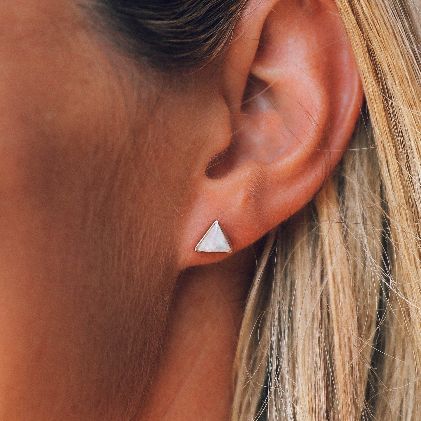 Gemstone Triangle Stud Earrings