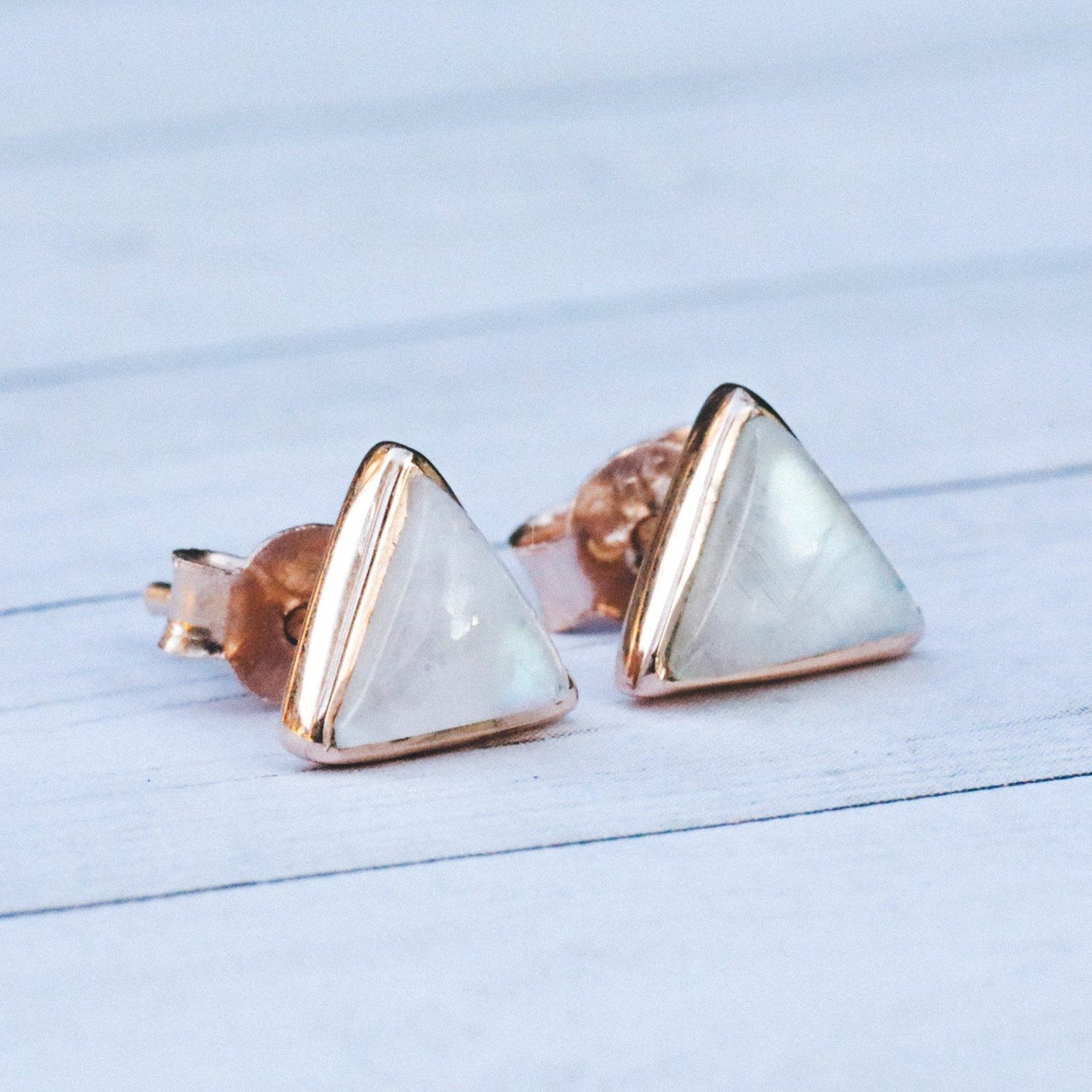 Gemstone Triangle Stud Earrings