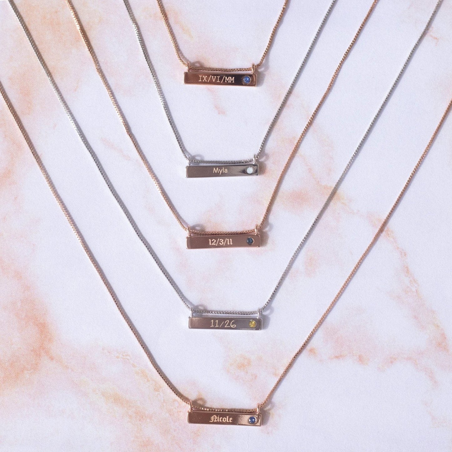 Engravable Bar Birthstone Necklace